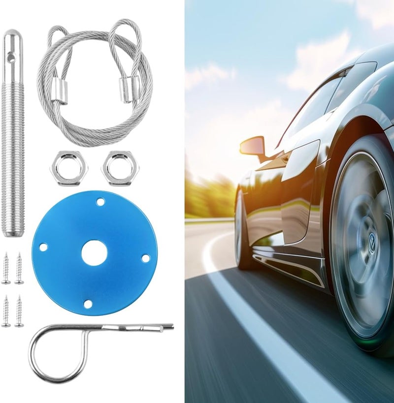 Sandfren Car Hood Pins Kit, Stainless Steel Vehicle Engine Pin Plate Bonnet Lock Clip, Modified Auto Racing Exterior Locking Latches Lanyard Rope Set for Reducing Shaking, Universal Fit (Blue) - Image 5